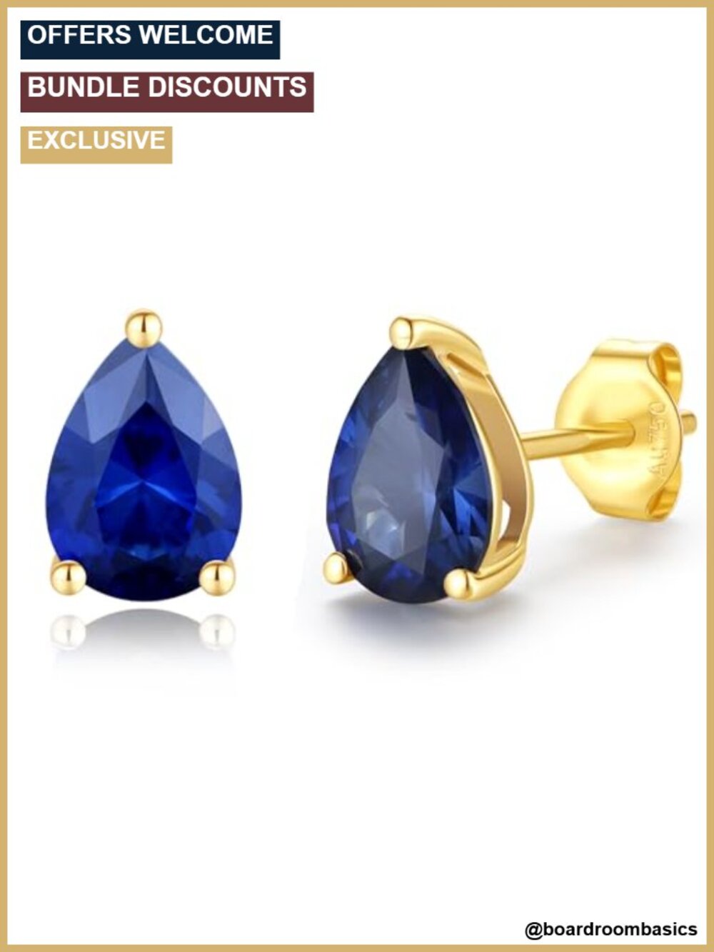 14K Solid Yellow Gold Pear Created Sapphire Birthstone Stud Earrings Women